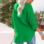 Women's Solid Color V-Neck Long Sleeve Blouse - Textured Button-Up Shirt, Casual & Minimalist Top For Spring&Fall - Image 8