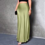 Women's Elegant Satin High Waist Flared Midi Skirt Cocktail Party Wedding Long Skirt - Image 3