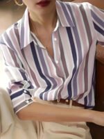 Ladies' Long-sleeved Striped Printed Versatile Casual Shirt - Image 7