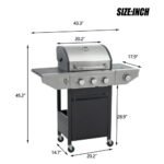 Propane Grill 3 Burner Barbecue Grill Stainless Steel Gas Grill With Side Burner, 37,000 BTU Outdoor Cooking, Patio, Garden Barbecue Grill, Black And Silver - Image 2