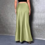 Women's Elegant Satin High Waist Flared Midi Skirt Cocktail Party Wedding Long Skirt - Image 6
