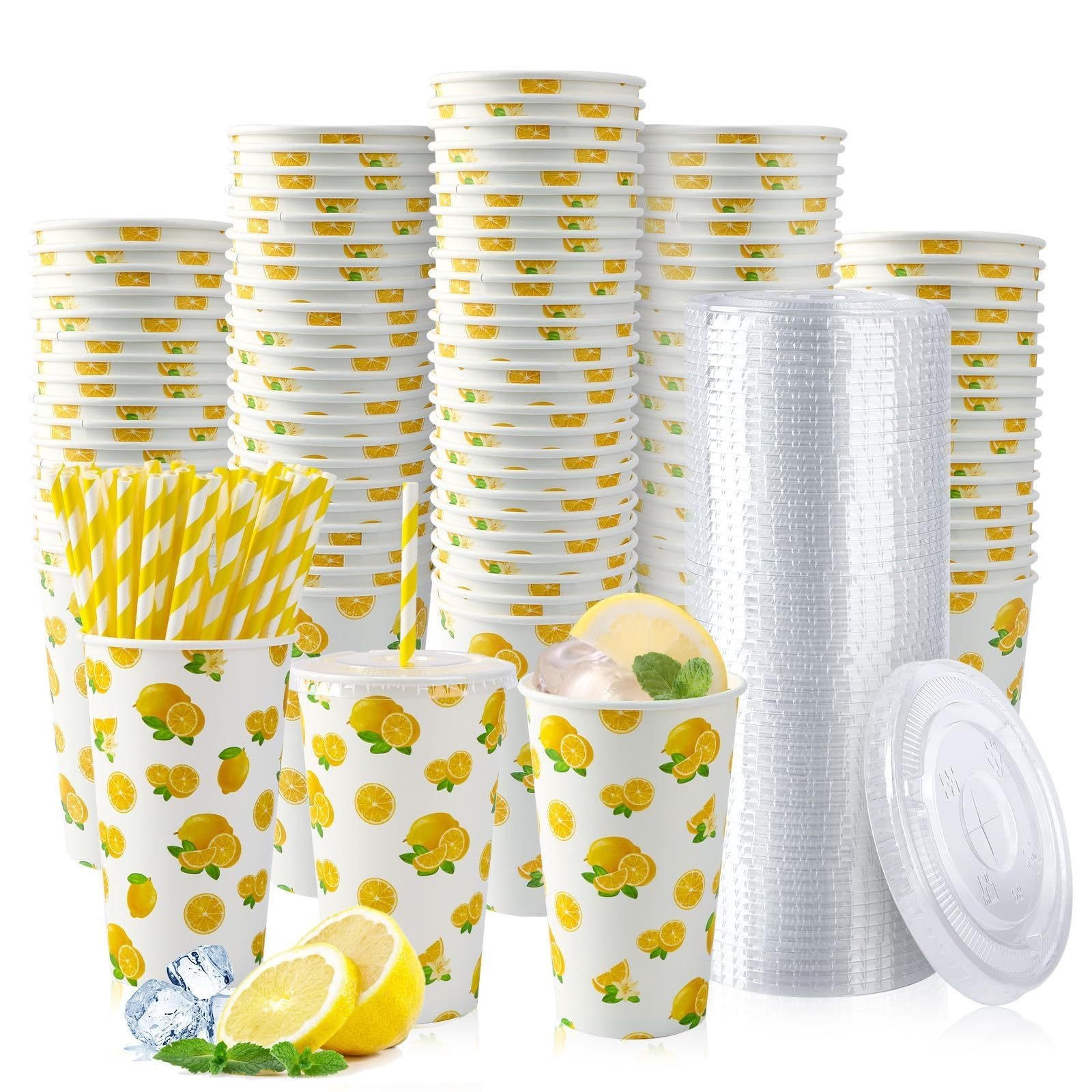 c516f7aa-efe1-419e-a48a-62333631da7a.jpg 180pcs Lemonade Paper Cups With Lids And Straws 16oz Disposable Cups For Lemon Stand Supplies Summer Party Hot Cold Beverage,Amazon Is Banned,654-10328-G13 - Image 1
