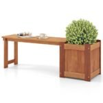 Teak Oil Finish Raised Garden Bed Wood Planter Box With Bench - Image 3
