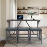 Bar Table Set With Power Outlet, Bar Table And Chairs Set, 4 Piece Dining Table Set, Industrial Brea - Image 8