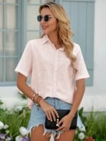 Large Size Solid Color Shirt Button White Is Very Suitable For Spring Summer Office Or Leisure Wear. - Image 8