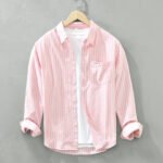 Men's Cotton Casual Striped Oxford Long-sleeved Shirt - Image 9