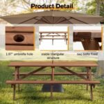 8 Person Brown Wooden Picnic Table, Outdoor Camping Dining Table With 2 Seats, Garden, DIY With 2 Built-in Benches, 2220lb Capacity - Image 8