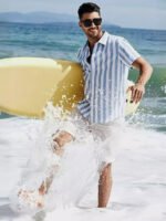Casual Fashion Short Sleeve Striped Dress Shirt Cotton Beach Shirt - Image 5