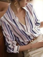 Ladies' Long-sleeved Striped Printed Versatile Casual Shirt - Image 9