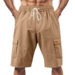 Loose Sports And Leisure Solid Color Linen Drawstring Shorts - Image 8