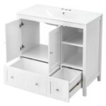 White MDF Painted Double Door Double Drawer With Masking Strip Basin Cabinet 91x46x82cm - Image 6