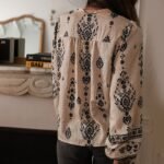 Women's Elegant Printed Blouse - Flowy Boho Shirt With Lantern Sleeves & Lace Trim, Vintage Ethnic Style Loose Top For Spring&Fall - Image 6