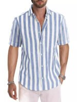 Casual Fashion Short Sleeve Striped Dress Shirt Cotton Beach Shirt - Image 4