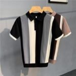 Short Sleeve Men's Vintage Stripe Personality Zipper Half Sleeve - Image 3