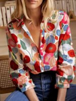 Women's Shirt Long Sleeved Shirt Casual Printed Flower Shirt
