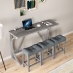 Bar Table Set With Power Outlet, Bar Table And Chairs Set, 4 Piece Dining Table Set, Industrial Brea - Image 3