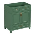 30 Inch Bathroom Vanity Without Top, Solid Wood Frame Bathroom Storage Cabinet With Soft Close Door, Frame Only Bathroom Storage Cabinet, Vintage Style, Green - Image 3