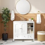 White MDF Painted Double Door Double Drawer With Masking Strip Basin Cabinet 91x46x82cm - Image 3