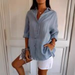 Lapel Long Sleeve Shirt Women's Single-breasted Pleated Shirt - Image 5