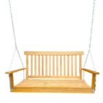 Wood Porch Swing With Armrests & Hanging Chains For Patio, Garden Yard - Image 2