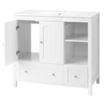 White MDF Painted Double Door Double Drawer With Masking Strip Basin Cabinet 91x46x82cm - Image 8