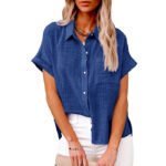 Women's Fashion Casual Cotton Linen Pocket Short-sleeved Shirt - Image 4