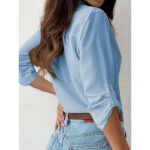 Womens Button Down Shirts V Neck Rolled Up Long Sleeve Tops Elegant Dressy Blouses Business Casual Outfits - Image 3
