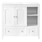 White MDF Painted Double Door Double Drawer With Masking Strip Basin Cabinet 91x46x82cm - Image 4