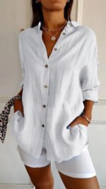 Lapel Long Sleeve Shirt Women's Single-breasted Pleated Shirt - Image 8